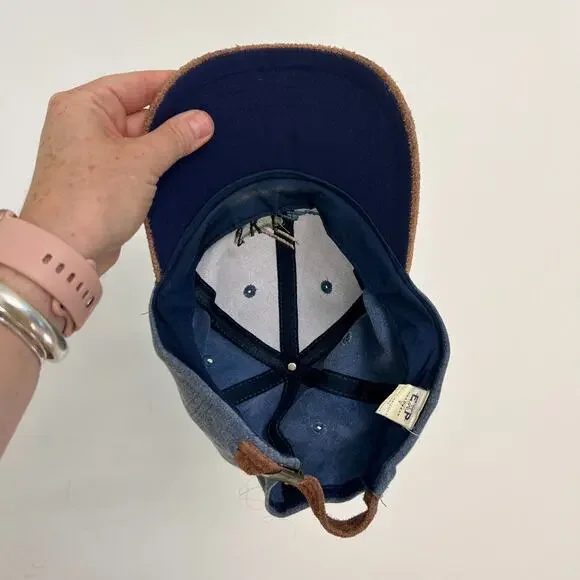 EXP Headwear denim blue tan suede vintage Ski Stowe Vermont suede baseball hat